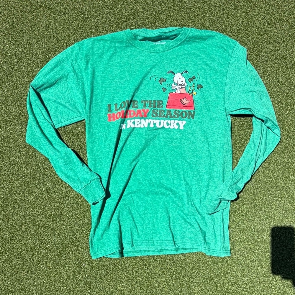 Peanuts Snoopy I Love The Holiday Season In Kentucky Green Long Sleeve Shirt M